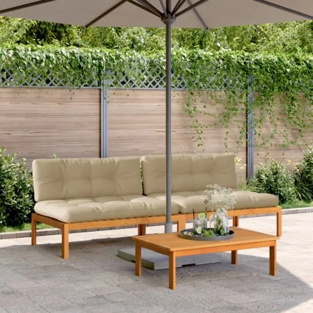 Central pallet garden sofas and 2 acacia wood cushions by , Outdoor sofas - Ref: Foro24-3209483, Price: 389,57 €, Discount: %