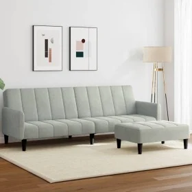 Zweiplätziges Schlafsofa mit Hocker aus hellem grauen Samt. von , Sofas - Ref: Foro24-3258098, Preis: 330,49 €, Rabatt: %