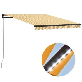 Manual retractable awning with yellow and white LED 300x250 cm by vidaXL, Awnings - Ref: Foro24-3055222, Price: 276,79 €, Dis...
