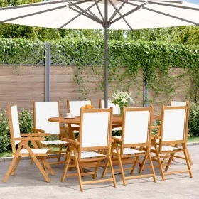 Reclining garden chairs 8 units, solid wood frame, white cream fabric by , Garden chairs - Ref: Foro24-3214540, Price: 571,42...