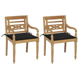 Batavia Stühle, 2 Stück Massivholz Teak mit schwarzen Kissen. von , Gartenstühle - Ref: Foro24-3062134, Preis: 254,63 €, Raba...