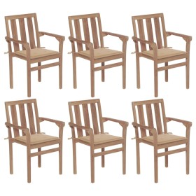 Sillas de jardín apilables 6 uds madera maciza teca con cojines de , Sillas de jardín - Ref: Foro24-3073409, Precio: 791,29 €...