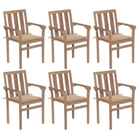 Stapelbare Gartenstühle, 6 Stück Massivholz Teak mit Kissen. von , Gartenstühle - Ref: Foro24-3073409, Preis: 770,42 €, Rabat...