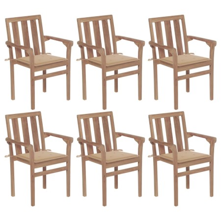 Stapelbare Gartenstühle, 6 Stück Massivholz Teak mit Kissen. von , Gartenstühle - Ref: Foro24-3073409, Preis: 791,29 €, Rabat...
