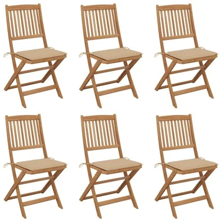 Folding garden chairs 6 units and solid acacia wood cushions by , Garden chairs - Ref: Foro24-3074997, Price: 324,74 €, Disco...