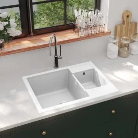 Doppelspülbecken mit Überlauf aus weißem Granit von vidaXL, Sinkt - Ref: Foro24-147088, Preis: 163,89 €, Rabatt: %