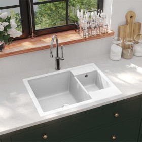Doppelspülbecken mit Überlauf aus weißem Granit von vidaXL, Sinkt - Ref: Foro24-147088, Preis: 155,03 €, Rabatt: %