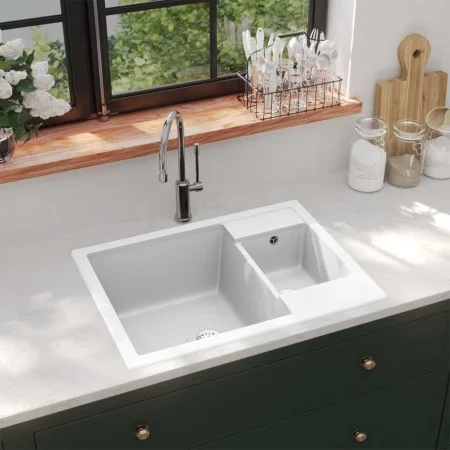 Doppelspülbecken mit Überlauf aus weißem Granit von vidaXL, Sinkt - Ref: Foro24-147088, Preis: 163,89 €, Rabatt: %