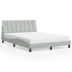Bed frame with light gray velvet and LED lights 140x200 cm by , Beds and slatted bases - Ref: Foro24-3213781, Price: 198,38 €...