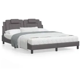 Bed frame with gray synthetic leather headboard 160x200cm by , Beds and slatted bases - Ref: Foro24-3208106, Price: 233,82 €,...