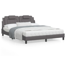 Estructura de cama con cabecero cuero sintético gris 160x200cm de , Camas y somieres - Ref: Foro24-3208106, Precio: 233,28 €,...