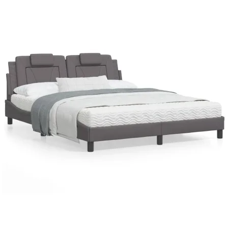 Estructura de cama con cabecero cuero sintético gris 160x200cm de , Camas y somieres - Ref: Foro24-3208106, Precio: 230,69 €,...
