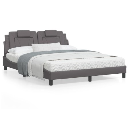 Estructura de cama con cabecero cuero sintético gris 160x200cm de , Camas y somieres - Ref: Foro24-3208106, Precio: 233,28 €,...
