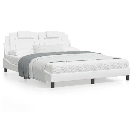 Bed frame with white synthetic leather headboard 160x200 cm by , Beds and slatted bases - Ref: Foro24-3208104, Price: 207,15 ...
