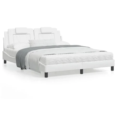 Bed frame with white synthetic leather headboard 160x200 cm by , Beds and slatted bases - Ref: Foro24-3208104, Price: 228,65 ...