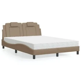 Bed with synthetic leather cappuccino mattress 140x190 cm by , Beds and slatted bases - Ref: Foro24-3208793, Price: 367,74 €,...