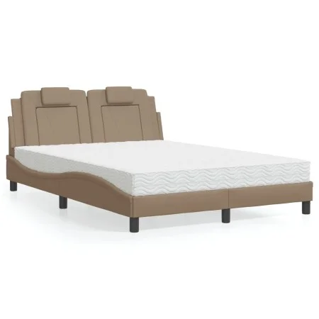 Bed with synthetic leather cappuccino mattress 140x190 cm by , Beds and slatted bases - Ref: Foro24-3208793, Price: 367,72 €,...