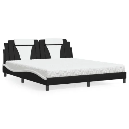 Cama con colchón cuero sintético negro y blanco 180x200 cm de , Camas y somieres - Ref: Foro24-3208815, Precio: 435,15 €, Des...