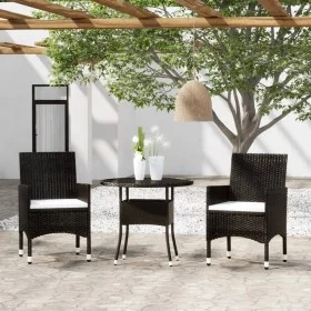 3-piece garden bistro set, black PE rattan with tempered glass. by , Garden sets - Ref: Foro24-3095903, Price: 234,52 €, Disc...