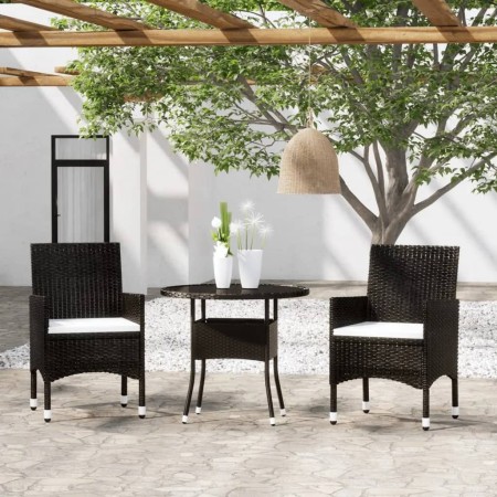 3-piece garden bistro set, black PE rattan with tempered glass. by , Garden sets - Ref: Foro24-3095903, Price: 246,92 €, Disc...