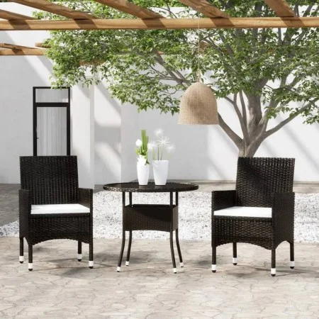 3-piece garden bistro set, black PE rattan with tempered glass. by , Garden sets - Ref: Foro24-3095903, Price: 234,52 €, Disc...