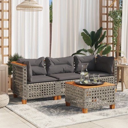 Sofá de jardín de 3 plazas con cojines ratán sintético gris de , Sofás de exterior - Ref: Foro24-365939, Precio: 275,60 €, De...