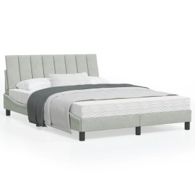 Bed frame with light gray velvet headboard 140x190cm by , Beds and slatted bases - Ref: Foro24-3207849, Price: 190,87 €, Disc...