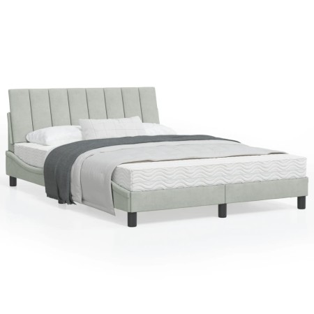 Bettgestell mit Kopfteil aus hellgrauem Samtstoff 140x190cm von , Betten und Lattenroste - Ref: Foro24-3207849, Preis: 190,02...