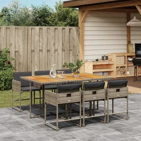 Garten-Essgruppe, 7-teilig, mit grauen Polstern aus synthetischem Rattan von , Gartensets - Ref: Foro24-3278041, Preis: 524,4...