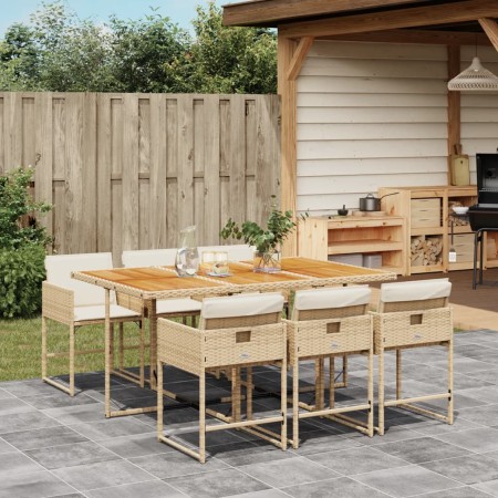 Set comedor de jardín 7 pzas con cojines ratán sintético beige de , Conjuntos de jardín - Ref: Foro24-3278043, Precio: 423,69...