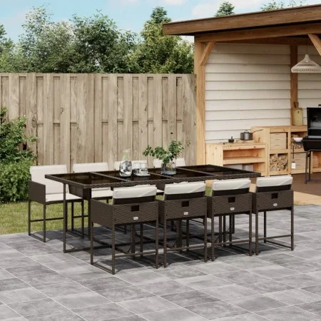 Garden dining set 9 pieces with brown synthetic rattan cushions by , Garden sets - Ref: Foro24-3278048, Price: 701,24 €, Disc...