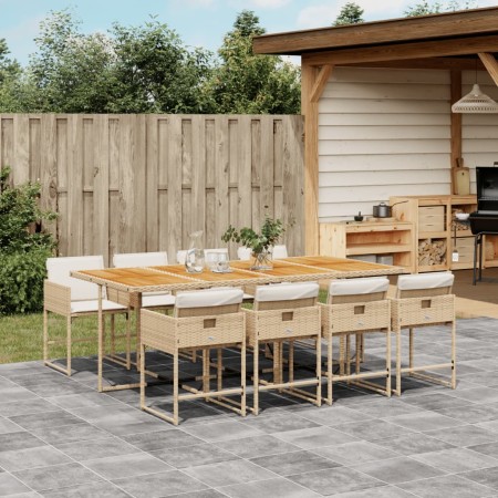 Set comedor de jardín 9 pzas con cojines ratán sintético beige de , Conjuntos de jardín - Ref: Foro24-3278055, Precio: 563,94...