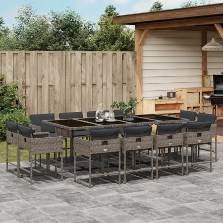 Garden dining set with 13-piece synthetic rattan gray cushions. by , Garden sets - Ref: Foro24-3278167, Price: 952,28 €, Disc...