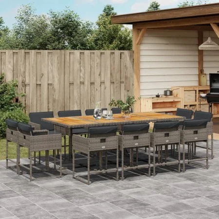 Garden dining set with 13-piece synthetic rattan gray cushions. by , Garden sets - Ref: Foro24-3278173, Price: 989,76 €, Disc...