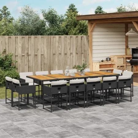 Set comedor de jardín con cojines 15 pzas ratán sintético negro de , Conjuntos de jardín - Ref: Foro24-3278186, Precio: 981,5...