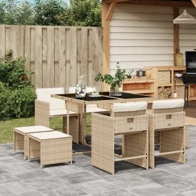Garden dining set 9 pieces with beige synthetic rattan cushions by , Garden sets - Ref: Foro24-3277905, Price: 434,97 €, Disc...
