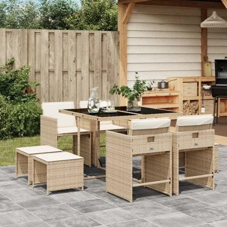 Garten-Essgruppe 9-teilig mit Kissen aus synthetischem Rattan in Beige. von , Gartensets - Ref: Foro24-3277905, Preis: 373,68...