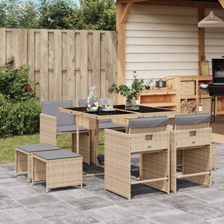 Garden dining set 9 pieces with beige synthetic rattan cushions by , Garden sets - Ref: Foro24-3277907, Price: 364,75 €, Disc...