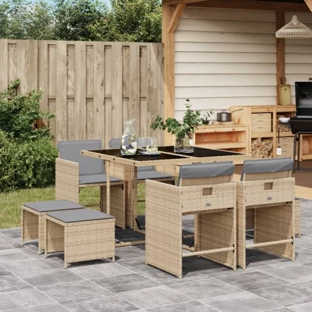Garten-Essgruppe 9-teilig mit Kissen aus synthetischem Rattan in Beige. von , Gartensets - Ref: Foro24-3277907, Preis: 459,64...