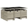 Set de comedor de jardín 11 pzas y cojines ratán sintético gris