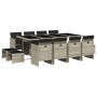 Set comedor jardín y cojines 13 pzas ratán sintético gris claro