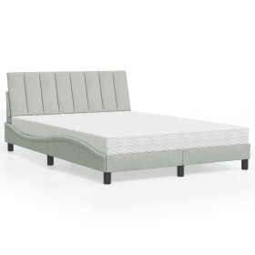 Bed with light gray velvet mattress 140x190 cm by , Beds and slatted bases - Ref: Foro24-3208592, Price: 397,59 €, Discount: %