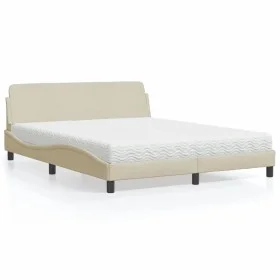 Bed with cream-colored fabric mattress 160x200 cm by , Beds and slatted bases - Ref: Foro24-3208429, Price: 330,98 €, Discoun...