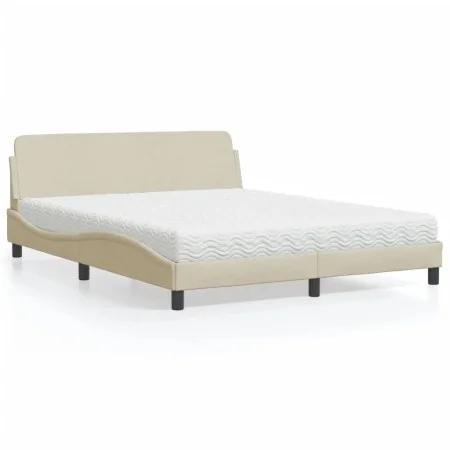 Bed with cream-colored fabric mattress 160x200 cm by , Beds and slatted bases - Ref: Foro24-3208429, Price: 331,27 €, Discoun...