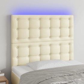Cabecero con luces LED cuero sintético crema 80x5x118/128 cm