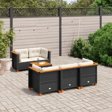 Set de sofás de jardín 6 piezas y cojines ratán sintético negro de , Conjuntos de jardín - Ref: Foro24-3261731, Precio: 445,0...