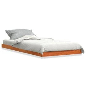Solid pine wood bed frame in brown wax finish 75x190 cm by , Beds and slatted bases - Ref: Foro24-847158, Price: 58,36 €, Dis...