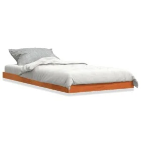 Solid pine wood bed frame in brown wax finish 90x200 cm by , Beds and slatted bases - Ref: Foro24-847153, Price: 57,10 €, Dis...