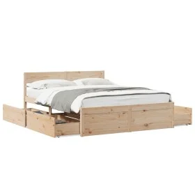 Solid pine wood bed frame with drawers 140x200 cm by , Beds and slatted bases - Ref: Foro24-3282348, Price: 251,24 €, Discoun...