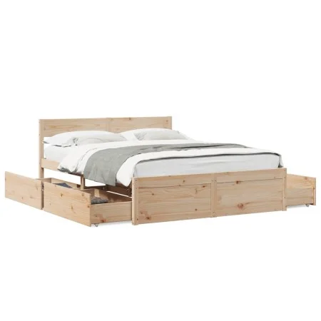 Solid pine wood bed frame with drawers 140x200 cm by , Beds and slatted bases - Ref: Foro24-3282348, Price: 251,24 €, Discoun...